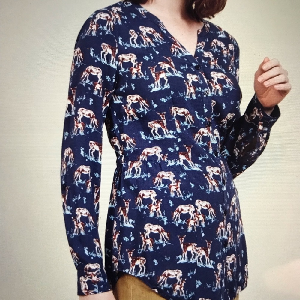 Modcloth Trusty Travels Dear Print Blouse